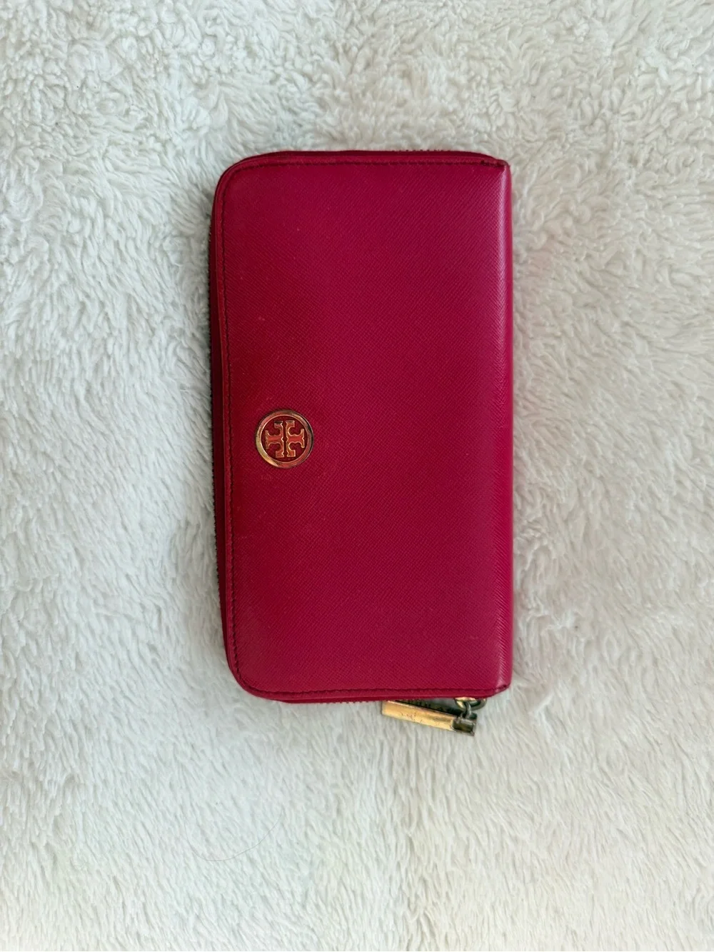 Tory Burch Fuchsia Zip-Around Wallet with Gold Logo
